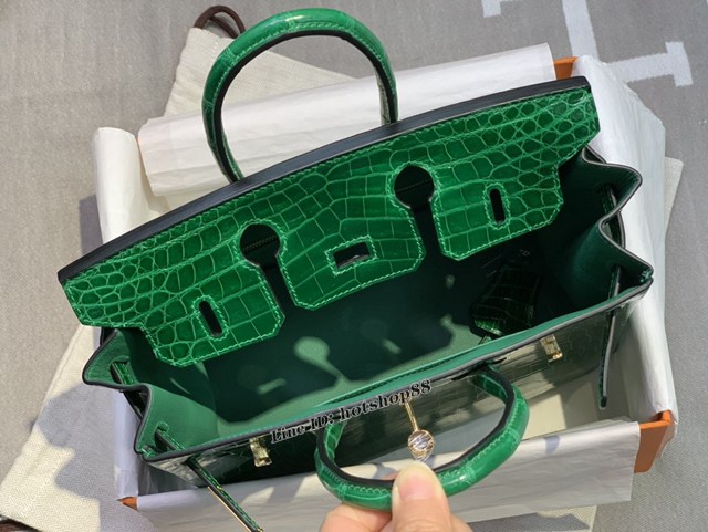 Hermes專櫃經典款鱷魚皮包 愛馬仕birkin25翠綠色尼羅高光三張皮銀扣全手工 ttd1517